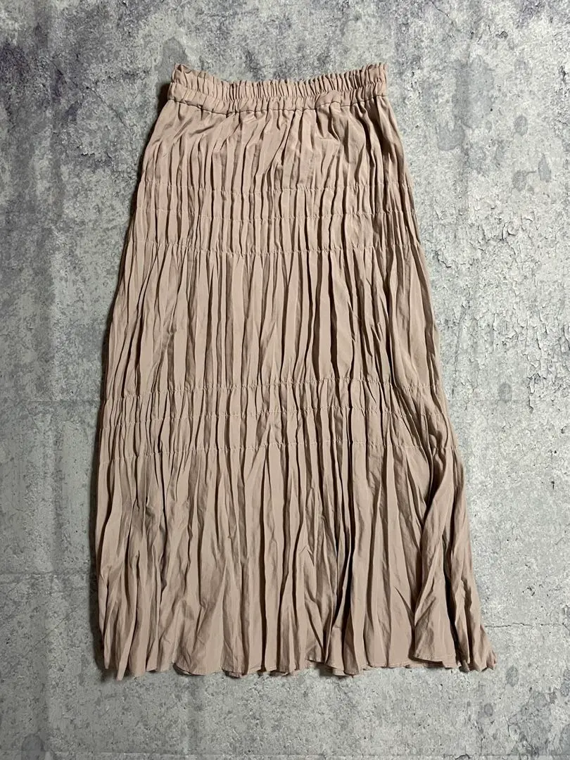 ベージュ プリーツ ロングスカート Lサイズ ウエストゴム インナーパンツ付き